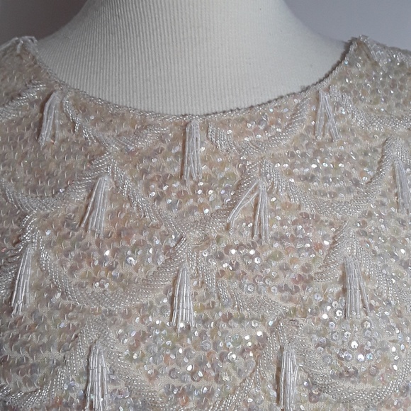 Vintage cream blouse with beading and tassels - Picture 6 of 8